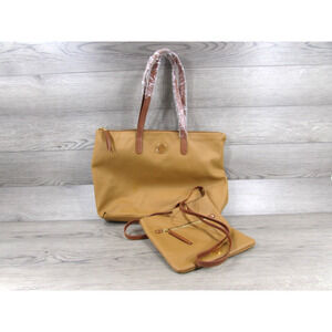 Joy Mangano Luxe Genuine Leather Handbag Tote Camel With Matching Purse NEW